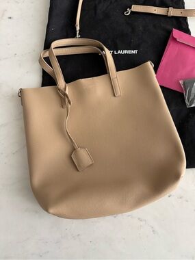 Saint Laurent Taupe Leather Tote with Top Handles